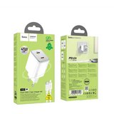 hoco. stenski polnilec 2 x tip C + kabel tip C na Lightning PD QC 45W GaN N42 bel | Shoptok.si