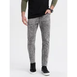 Ombre Men's marbled denim pants with raw-leg SLIM FIT - grey