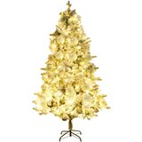 vidaXL Novoletna jelka s snegom, LED lučkami in storži 225 cm PVC PE | Shoptok.si