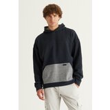 AC&Co / Altınyıldız Classics Men's Indigo Melange Oversize Loose-Fit Fleece 3 Thread Hooded Sweatshirt Cene