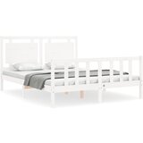 The Living Store Posteljni okvir z vzglavjem bel trden les - Posteljni Okvir, (21529189) | Shoptok.si