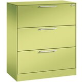 C+P Kartotečni predalnik ASISTO, višina 992 mm, s 3 predali, DIN A4 prečno, rumeno zelene/rumeno zelene barve | Shoptok.si