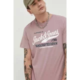 Jack & Jones Bombažna kratka majica JJSTAR roza barva