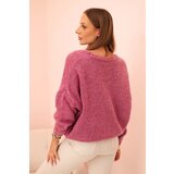 Kesi Włoski Women's sweater with a V-neck and buttons dark purple | Shoptok.si