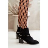 Boto Warm Women's Ankle Boots On Heel With Chain Eco Suede Black Hanalen | Shoptok.si