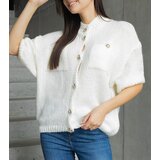Gemre Women's white short-sleeve sweater with decorative buttons Shela | Shoptok.si