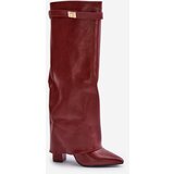 Boto FB2 Women's Eco Leather Boots With Turned Shaft On Heel Burgundy Avamora | Shoptok.si