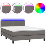  Box spring postelja z vzmetnico LED siva 140x190cm umetno usnje | Shoptok.si