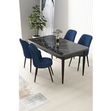 Hanah home Nil - Black Marble, Navy Blue Black MarbleNavy Blue Dining Table & Chairs Set (5 Pieces) | ePonuda.com