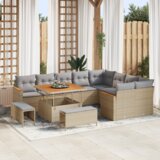 vidaXL 12-delni vrtni kavč set z blazinami bež poli ratan akacija | Shoptok.si