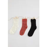 Trendyol Multicolored 3-Pack Jacquard Raw Lace Detailed Knitted Socks