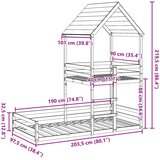Krevet na kat s krovom voštano smeđi 90x190 cm masivna borovina | shoptok.hr