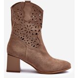 Boto Suede Ankle Boots With Cutout Shaft On Block Heel Dark Beige Irvelame | shoptok.hr