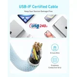 Zolo USB tip-C kabl M/M 1.8m, za Apple, super brzo punjenje 240W/480Mbps, pleteni, crni