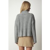  Women's Gray Zippered Knitwear Cardigan | shoptok.hr