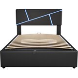 Lumor Postelja s predalom 90x200 cm iz umetnega usnja - z LED in letvenim dnom - črna, (22155779) | Shoptok.si