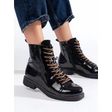 VINCEZA Tied black lacquered women's workers