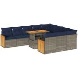  Vrtna garnitura - 11-dijelni set vrtnih sofa poliratan i bagrem s jastucima sivi - Siva 1 | shoptok.hr