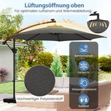 Vrt Suncobran od 300 cm s LED rasvjetom, 9 načina rada, konzolni suncobran s vrećama pijeska i ručicom, podesivi kut nagiba, sivi | shoptok.hr