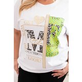 Kesi Włoski Women's cotton Plus Size blouse with print and sequins white + green | shoptok.hr