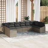 vidaXL 10-delni vrtni jedilni set z blazinami siv poly ratan | Shoptok.si