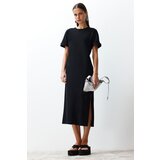 Trendyol Black 100% Cotton Slit Detailed Shift/Comfortable Cut Midi Knitted Midi Dress Cene