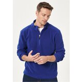 AC&Co / Altınyıldız Classics Men's Saxon Blue Standard Fit Normal Cut, Zippered Bato Collar, Heat-Protective Fleece Sweatshirt. Cene