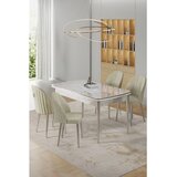 Hanah home trpezarijski set Rada, sto na razvlačenje i 4 stolice, ploča u dekoru belog mermera, hromirane noge, krem tkanina Babyface | Eponuda.com