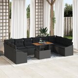 vidaXL 11-delni vrtni jedilni set s blazinami črn poli ratan akacija | Shoptok.si