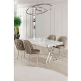 Hanah home Rigel - White, Chrome, Cappuccino WhiteChromeCappuccino Dining Table & Chairs Set (5 Pieces) | ePonuda.com