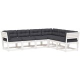 Maison Chic Seti vrtnega pohištva - Vrtna garnitura - Vrtni pohištvo set 6-delna z blazinami bela trdna borovina, (21815592) | Shoptok.si