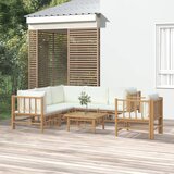 The Living Store Vrtna garnitura 7-delna s kremno belimi blazinami bambus - Vrtna Sedežna Garnitura, (21474298) | Shoptok.si