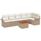 vidaXL Set vrtne sofe s blazinami Bež Poli Ratan Acacia | Shoptok.si