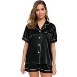 INF Komplet kratkih ženskih pižam z gumbi, 2-delni zgornji del in kratke hlače Black XL, (21539057) | Shoptok.si