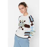 Trendyol Ecru Geometric Jacquard Knitwear Sweater Cene