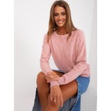 Fashion Hunters Light pink classic sweater with a round neckline Cene