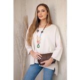 Kesi Włoski Oversize blouse with necklace buttery fabric beige Cene