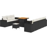  10-delni vrtni kavč set z blazinami, črn poli ratan, akacija | Shoptok.si