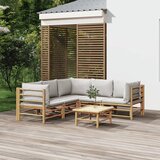 Maison Chic Seti vrtnega pohištva - Vrtna garnitura - Vrtni pohištvo set 6-delna svetlo sive blazine bambus, (21815380) | Shoptok.si