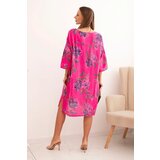Kesi Włoski Women's cotton dress with a floral pattern and 3/4 sleeve fuchsia | shoptok.hr