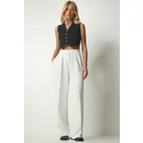 Happiness İstanbul Women's White Palazzo Pants with Pockets