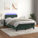 vidaXL Box spring postelja z vzmetnico LED tem. zelena 120x200cm žamet Cene