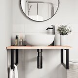  Zidna polica za umivaonik od čelika i masivne hrastovine Smeđa 80 x 60 x 2 cm | Shoptok.si