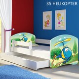  Dječji krevet ACMA s motivom, bočna bijela + ladica 180x80 cm 35 Helikopter | shoptok.hr