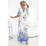 numoco basic 603-3 Airy wrap maxi dress with floral pattern – blue roses | shoptok.hr