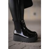 Boto Black Wloedia women's patent leather ankle boots with platform and wedge heel | ePonuda.com