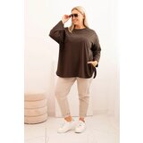 Kesi Włoski Women's Plus Size blouse with cotton, pocket, and rolled-up sleeve brown | Shoptok.si
