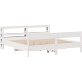 vidaXL Posteljni okvir z vzglavjem bel 200x200 cm trdna borovina, (21303599) | Shoptok.si