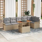 vidaXL 7-delni vrtni kavč set s blazinami Bež poli ratan | Shoptok.si