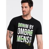 Ombre Men's cotton t-shirt with large inscription - black Cijene